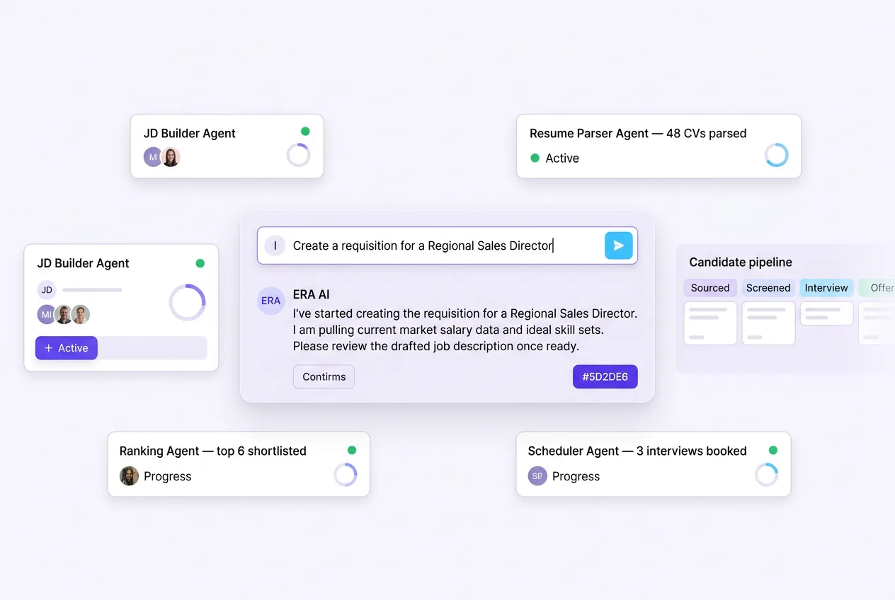 Agentic AI recruitment and onboarding command center with specialized AI agents